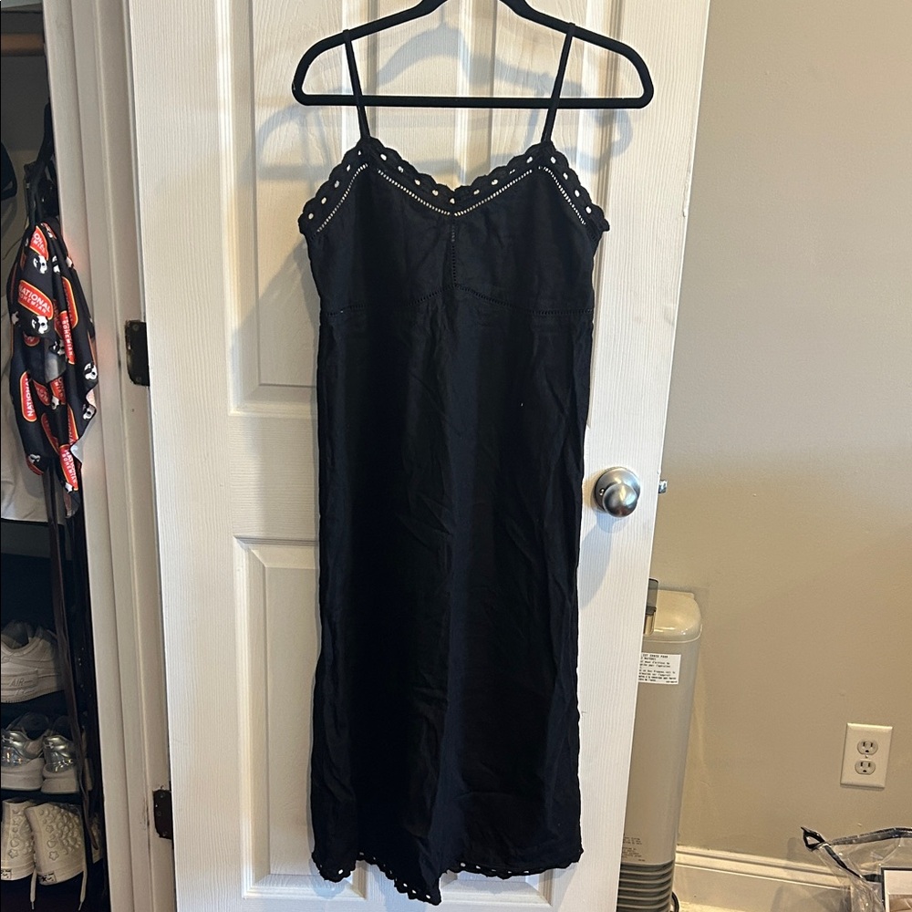 Old Navy Black Midi Slip Dress w/ Scallop Detail